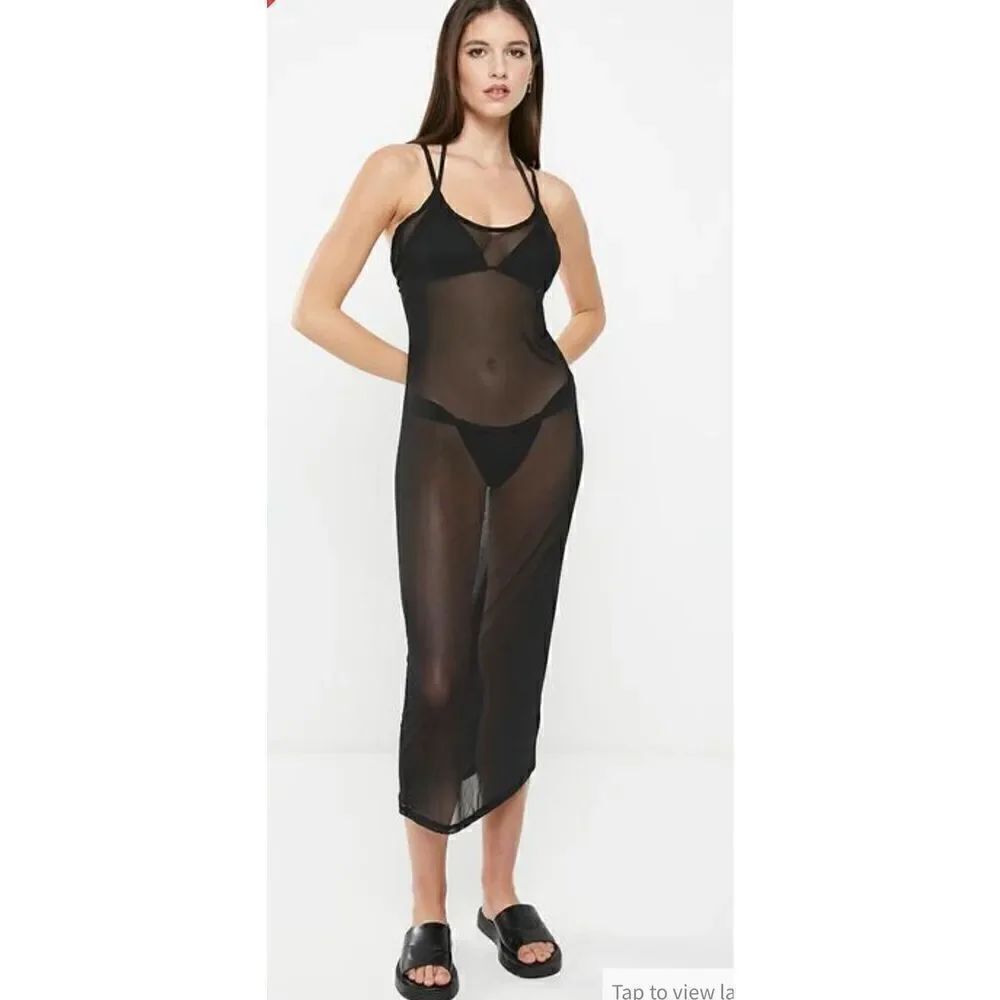 Cotton On Body NWT size M black sheer long dress/ sundress/ swim coverup